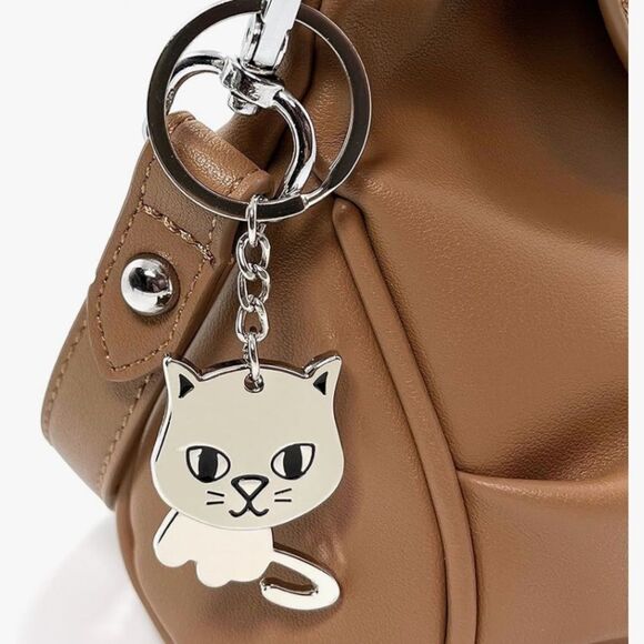Cute Cat Keychain • Rotating Charm • Silver Metal Accessory - New - Picture 9 of 10